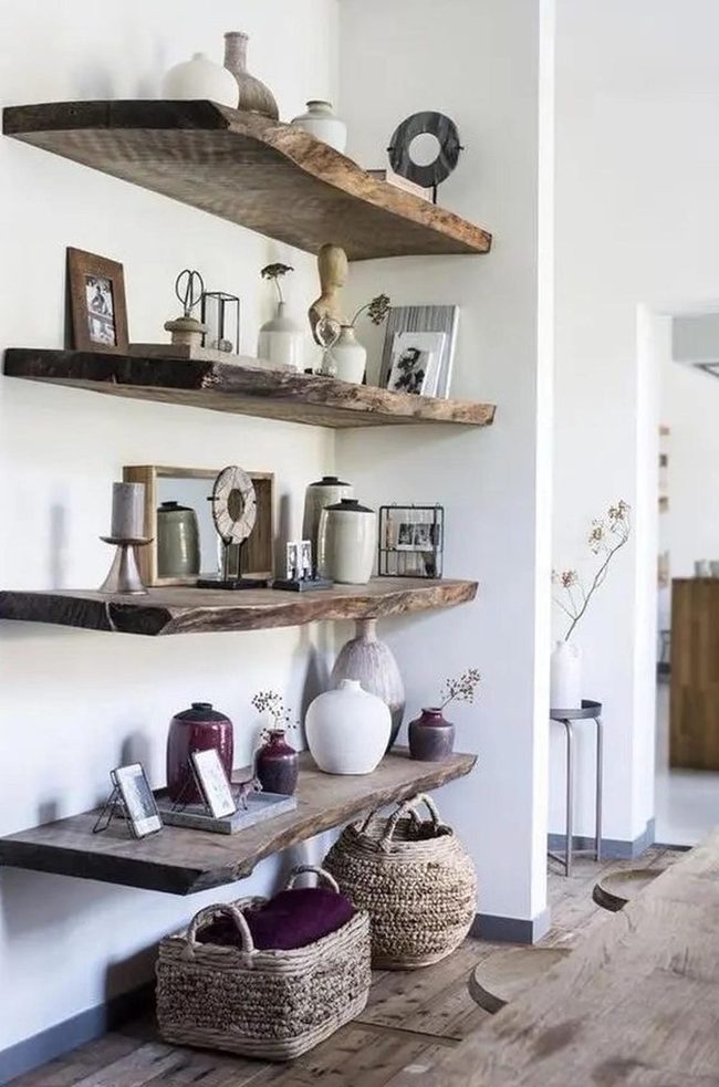 Raw Wood Shelves, White Walls