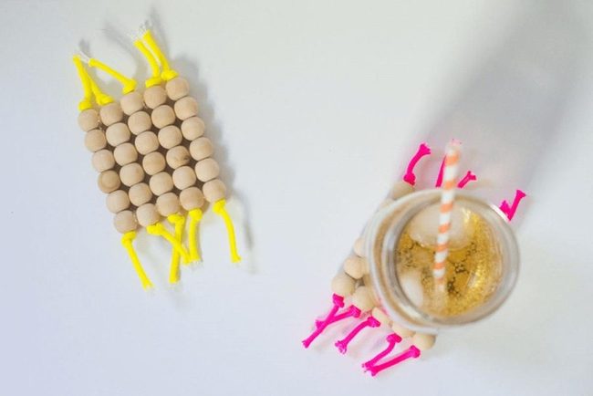 Natural Wood Beads, Neon Strings