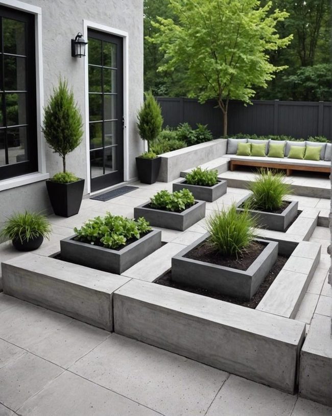 Gray Concrete with Living Planters