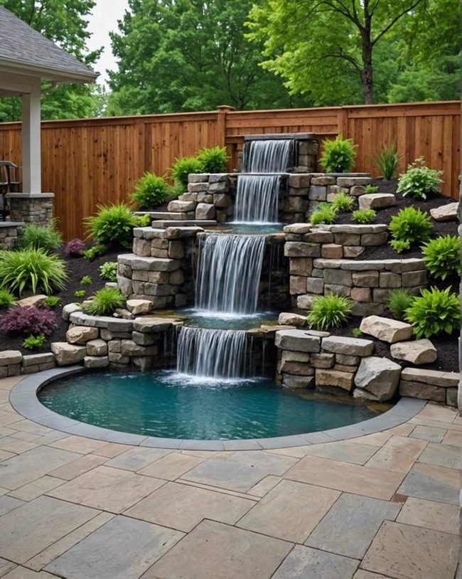 Concrete Patio Waterfall Feature