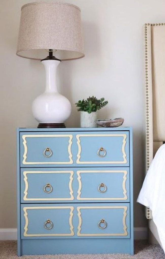 Blue Nightstands, Brass Accents