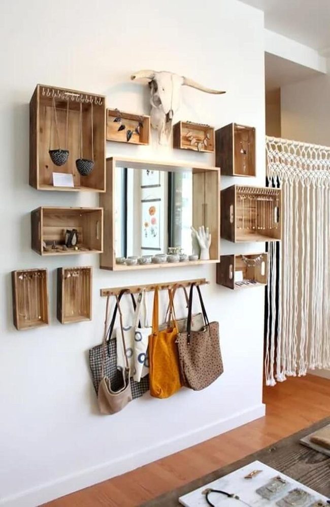 Natural Wood Wall Eclectic Storage