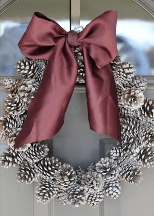 Frosted Pinecones, Crimson Bow