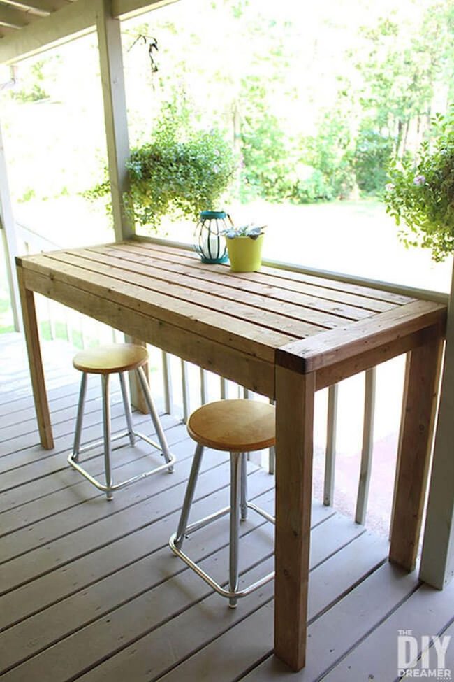 Weathered Wood Bar Height Table