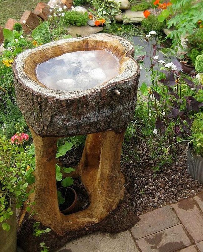 Wooden Birdbath Garden Centerpiece