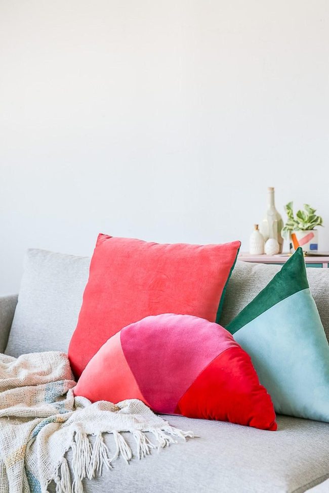 Multicolored Pillows, Gray Sofa