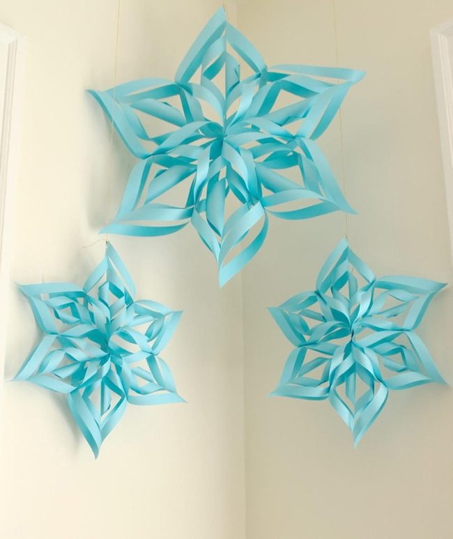 Blue Paper Snowflakes Overhead