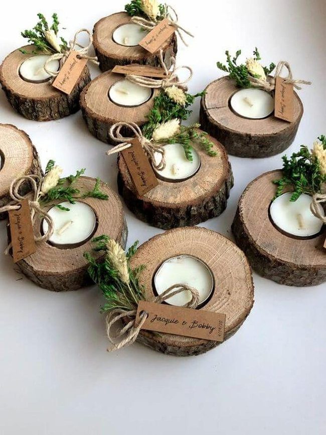 Wood Slice Candle Holders Natural
