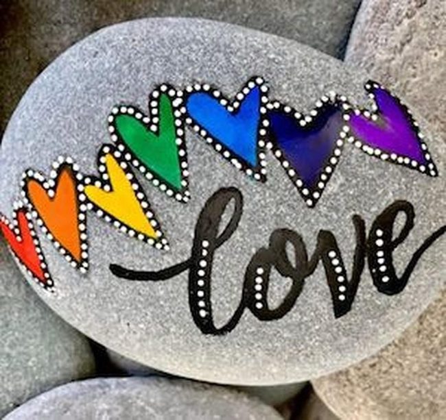 Painted Heart Stones With Dotted Details