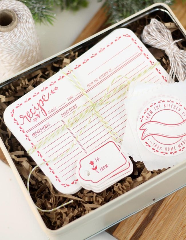 Red Recipe Cards In Natural Tin