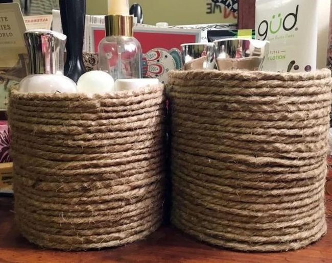 Jute Rope Wrapped Storage Canisters
