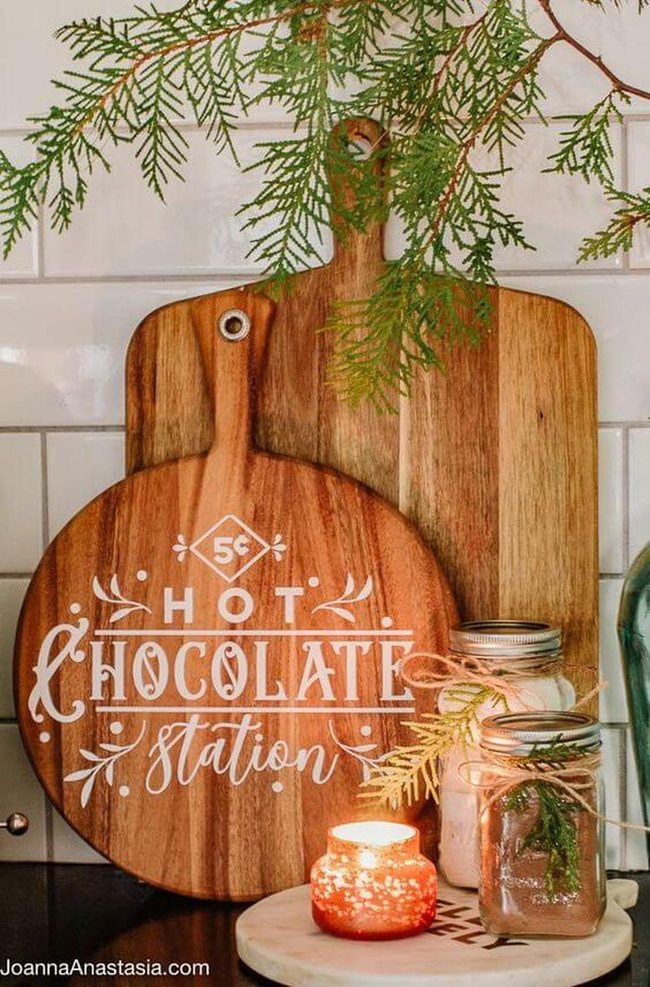 Wooden Boards, Green Branches, Candlelight