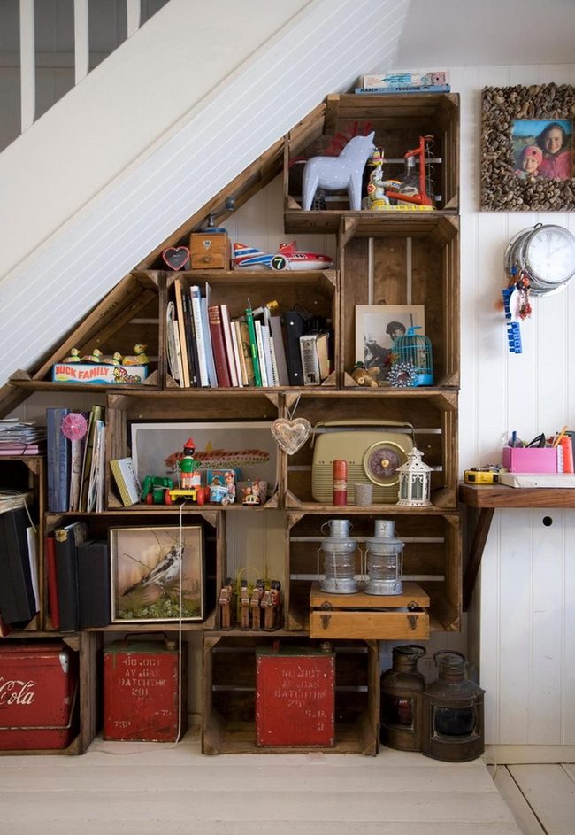 Wooden Crates Under Stairs Storage