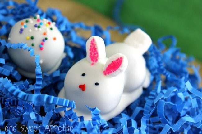 Pink Bunny Desserts On Blue