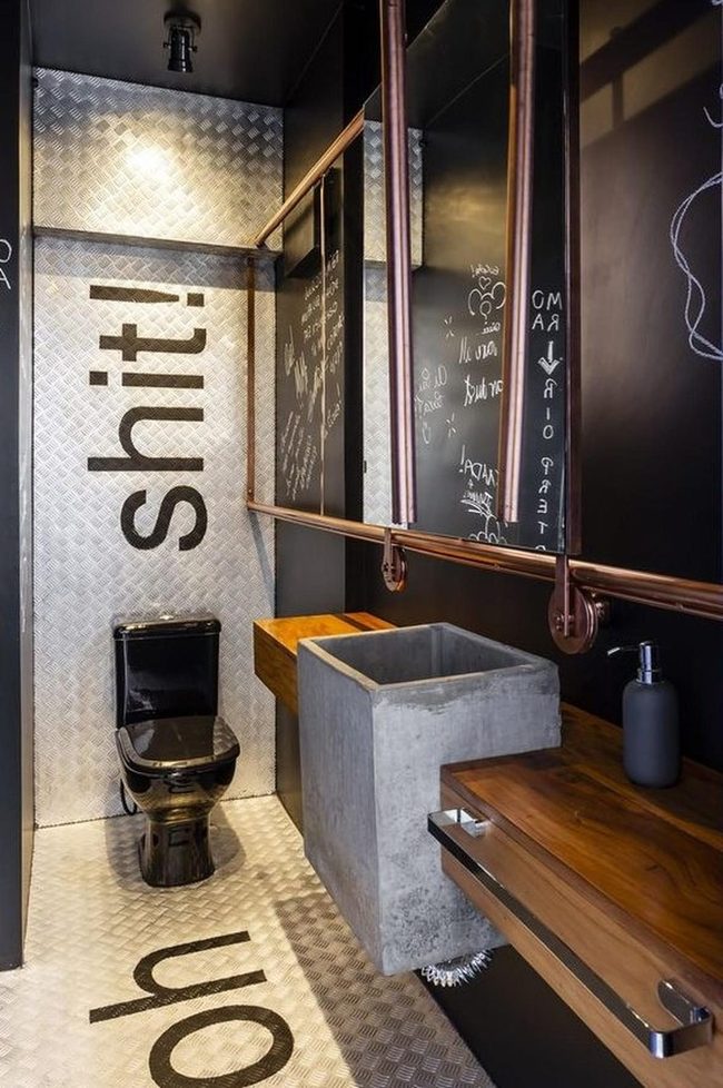 Chalkboard Black Industrial Bathroom