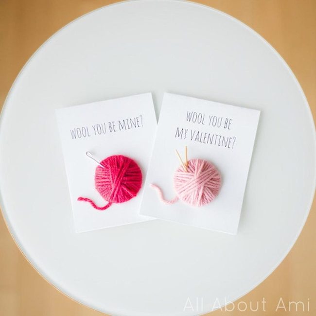 Pink Yarn Valentine Cards