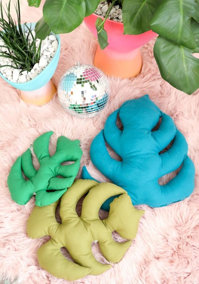Pink Rug, Green Leaf Pillows