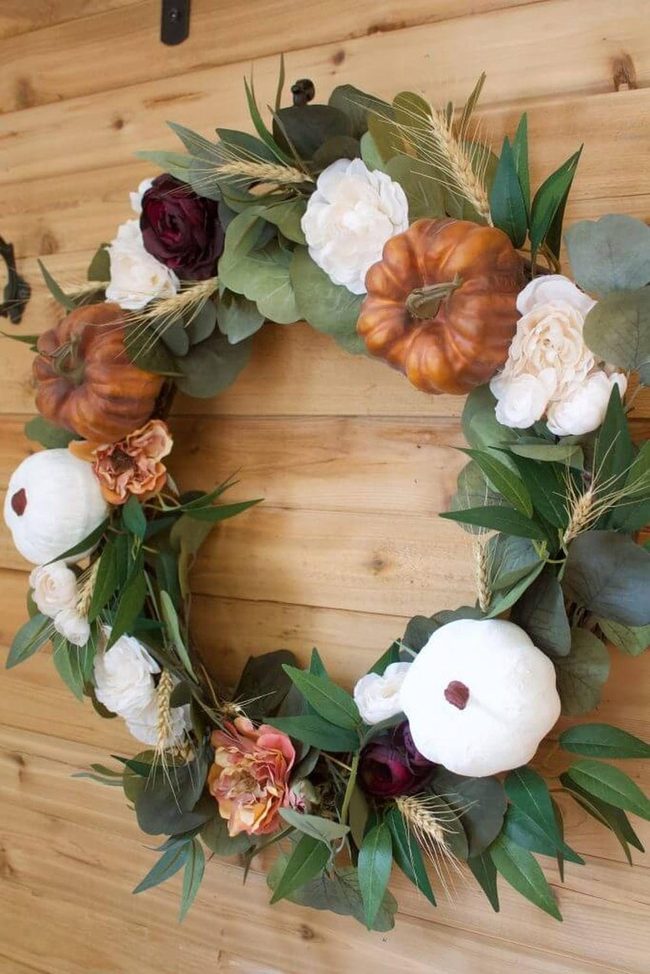 Autumn Pumpkins And Wildflowers