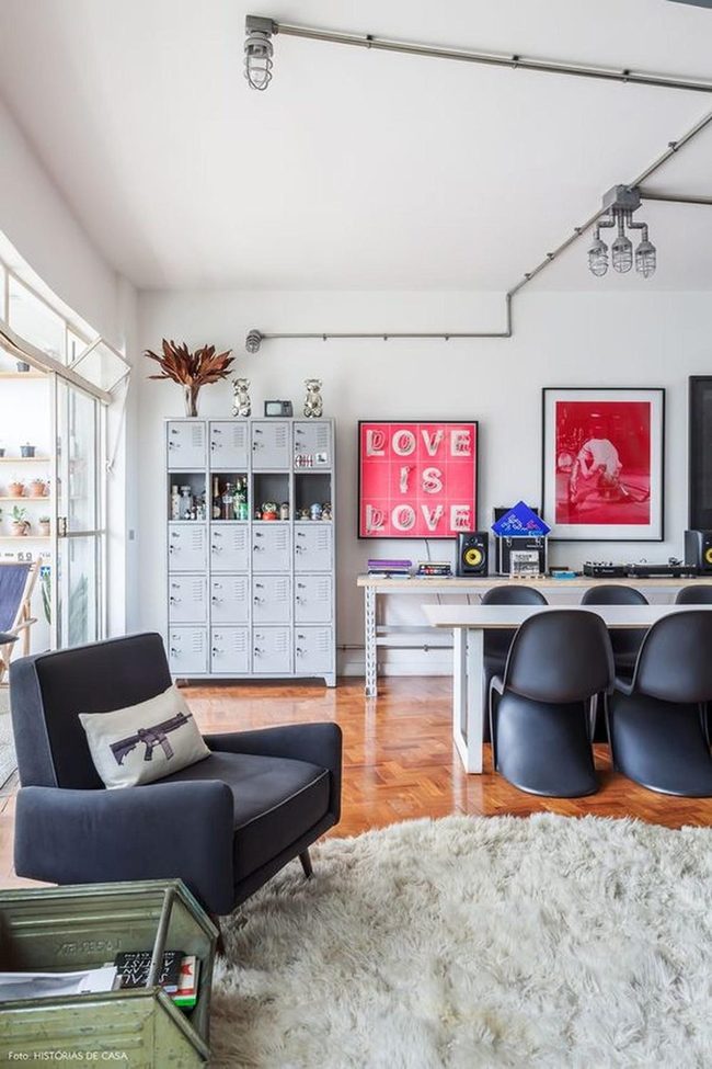 White Minimalist Loft With Red Art