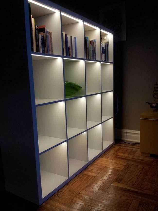 White Interior Kallax Shelving With Lights