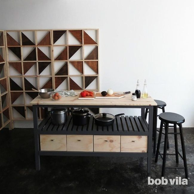 Black Metal Wooden Kitchen Island