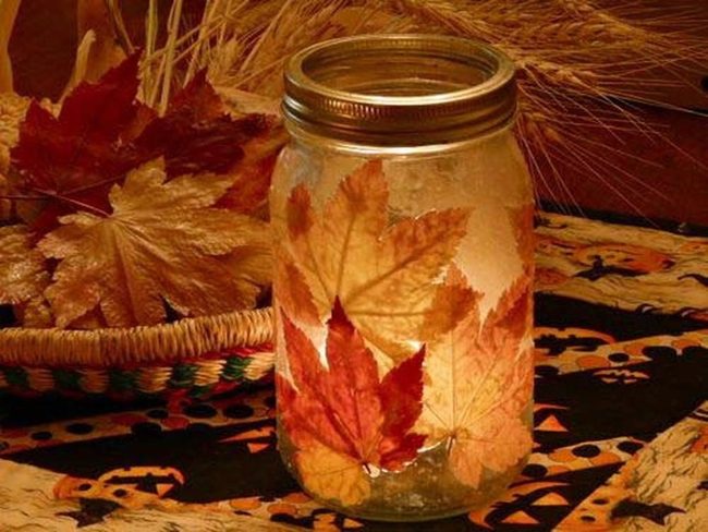 Glowing Fall Leaves In Glass