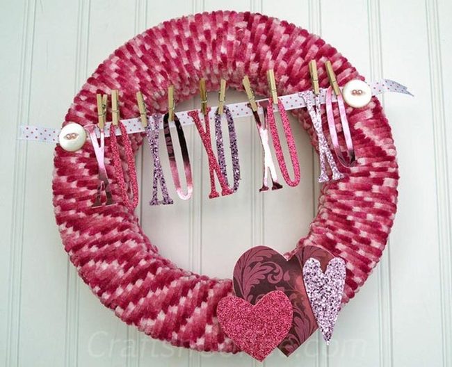 Pink Yarn Love Wreath
