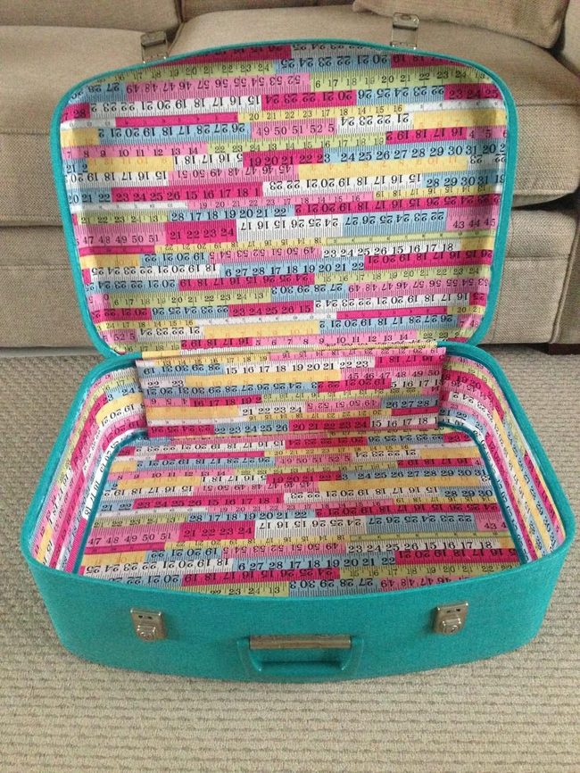 Turquoise Suitcase With Measuring Tape Lines