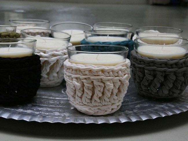 Knitted Candles Black White Gray