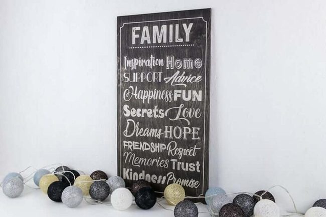 White Words Black Wood Sign