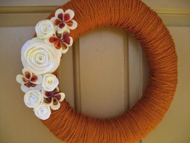 Orange Yarn Handmade Wreath