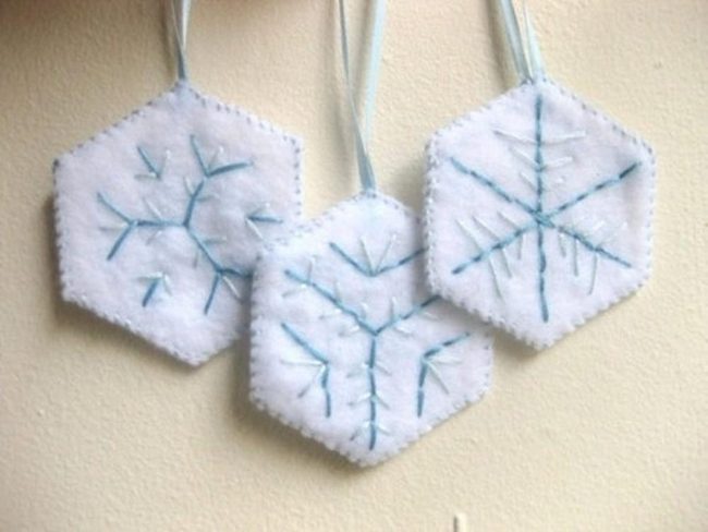 White Felt Snowflake Hexagons