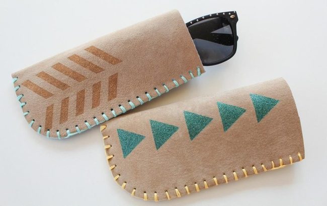 Tan Suede Geometric Sunglasses Cases