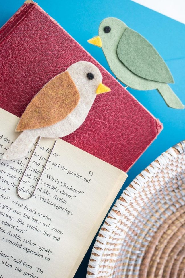 Red Blue Felt Birds Reading