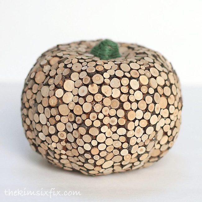 Wooden Pumpkins With Green Stems