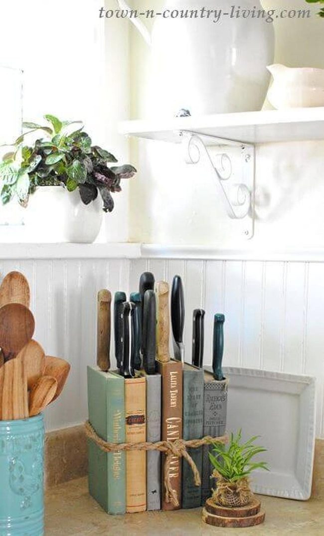 Vintage Books With Kitchen Utensils