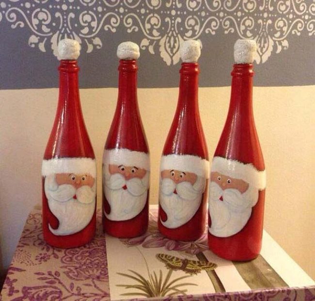 Red Glass Santa Bottle Toppers