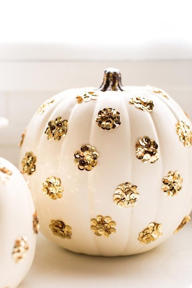 White Pumpkin Gold Sequin Flowers