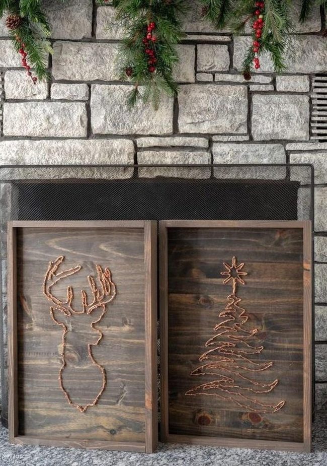 Copper Reindeer Stone Fireplace