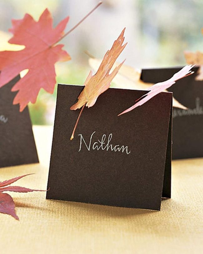 Handwritten Brown Cards With Autumn Leaves