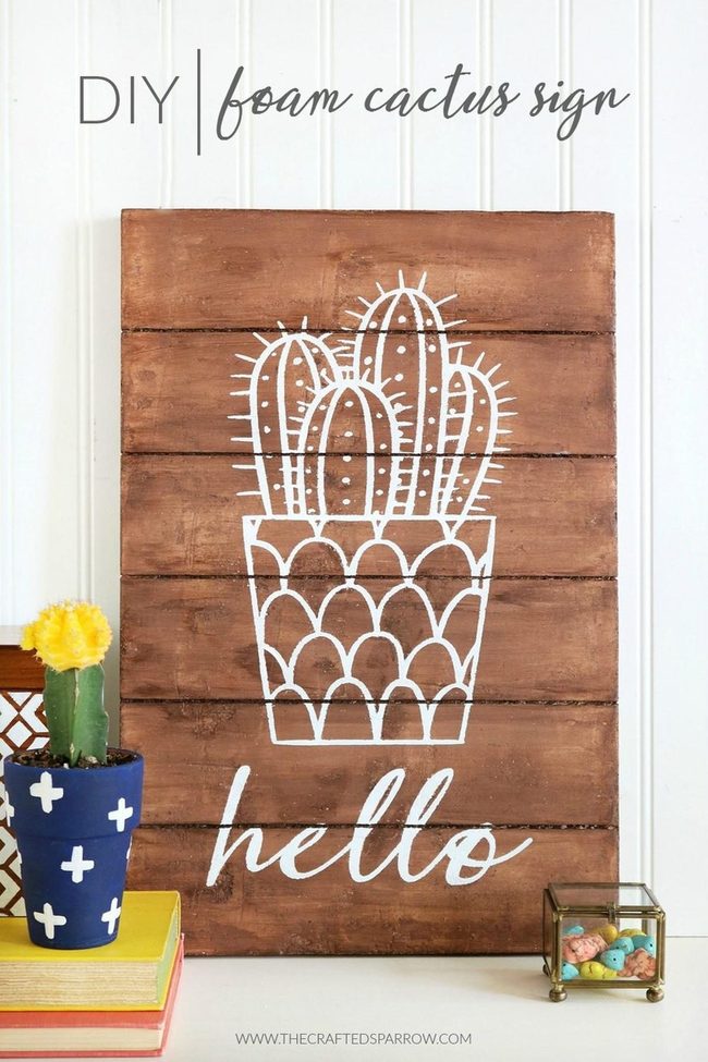 White Cactus Hello Sign