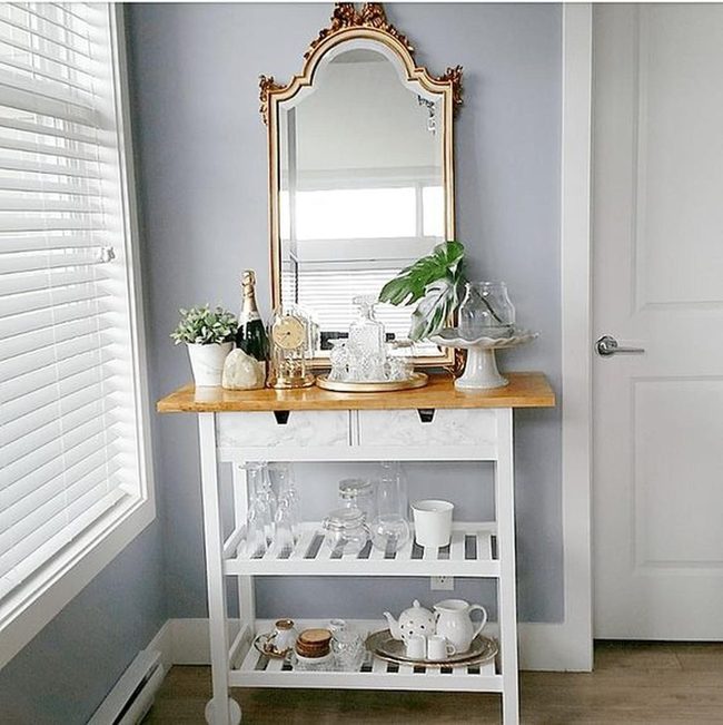 Soft Gray With Gold Mirror Accents