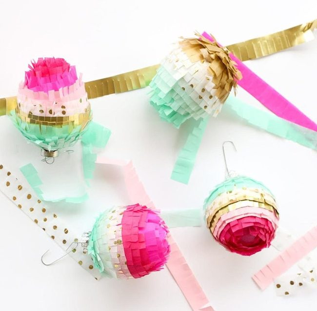Pink Mint Gold Fringe Ornaments