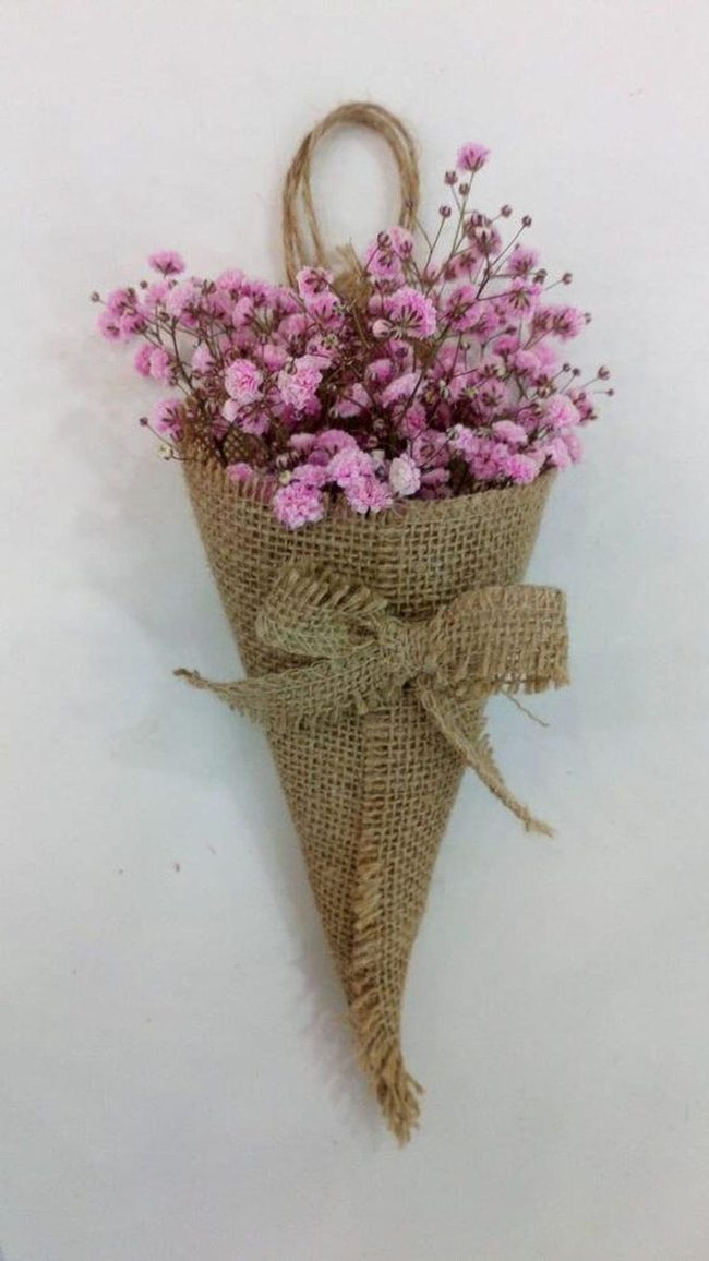 Pink Burlap Flower Cone