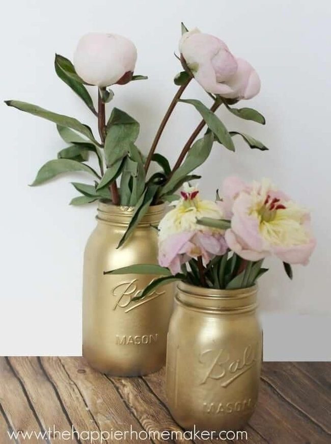 Gold Metallic Mason Jar Vases