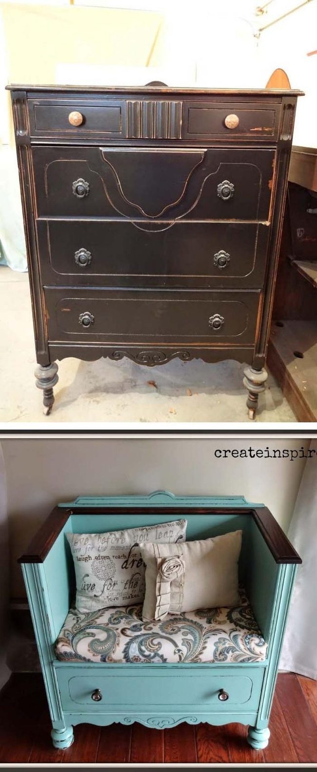 Repurposed Dresser Bench Seating