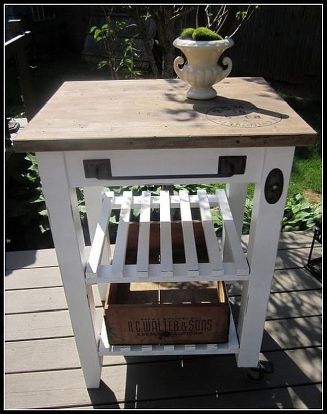 White Wood Table On Wheels