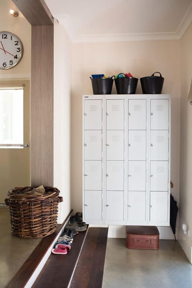 White Lockers Black Baskets Grid