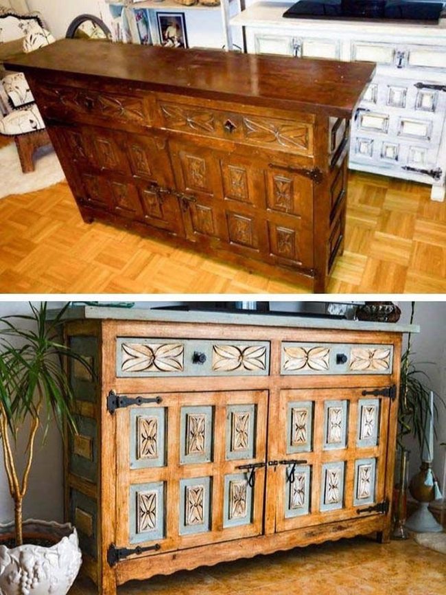 Blue Carved Cabinet With Golden Details