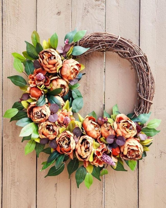 Brown Twig Frame With Clustered Autumn Peonies